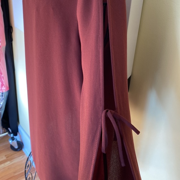 Wilfred Pozzi Maroon Coloured Open Tie Sleeve Blouse - Size S - Picture 8 of 12